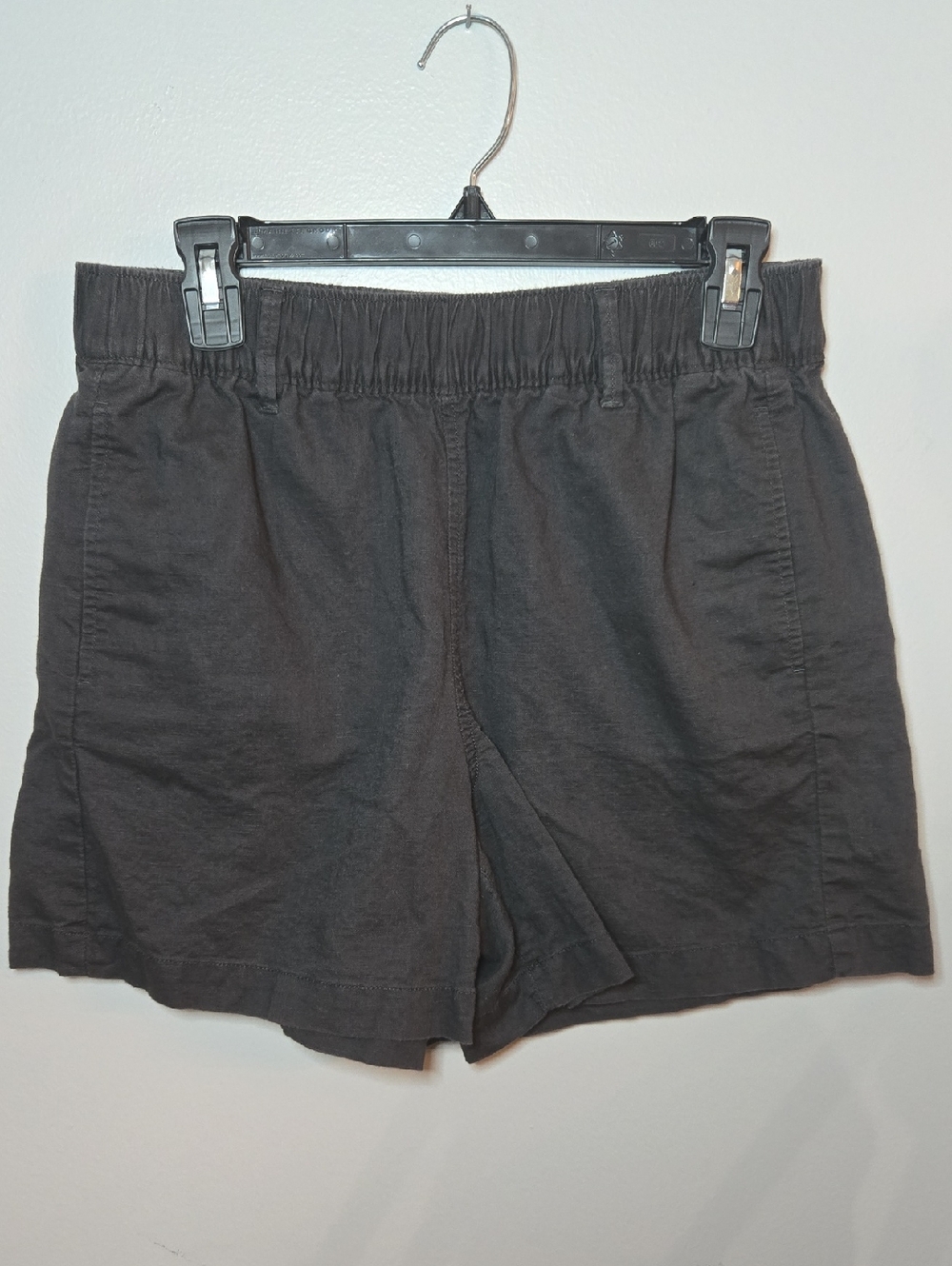 Eddie Bauer Women Size 8 Charcoal Gray Linen Blend Elastic-Waist Casual Shorts
